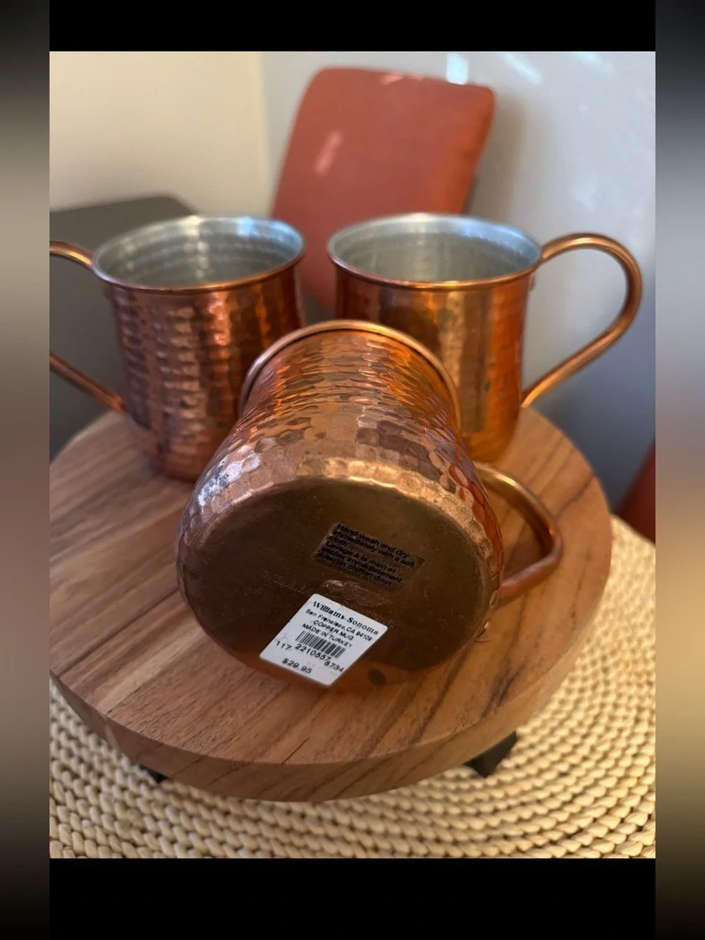 Williams Sonoma Copper Hammered Moscow Mule Mugs - Set of 3